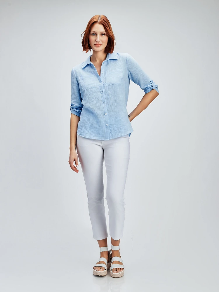 3/4-sleeve loose tunic with buttons