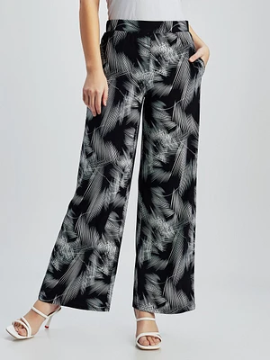 Wide-leg casual pull-on pant