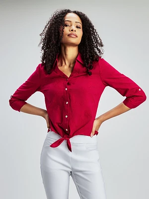 3/4-sleeve semi-fitted blouse with buttons