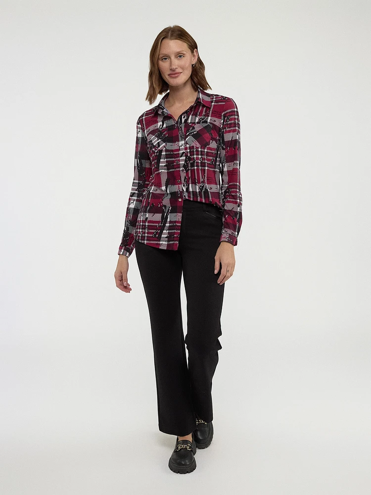 Long-sleeve semi-fitted blouse with buttons