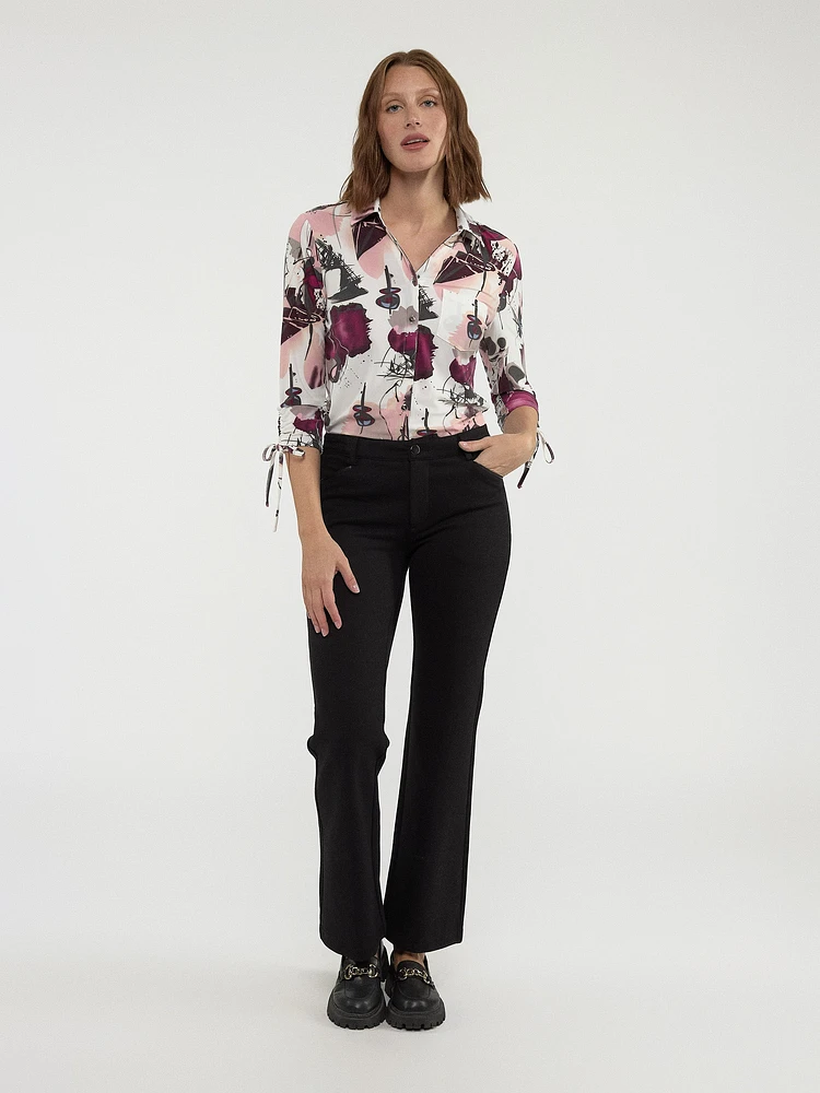 3/4-sleeve semi-fitted blouse with buttons
