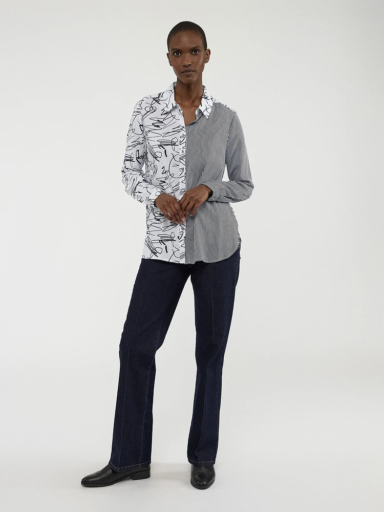Long-sleeve semi-fitted blouse with buttons