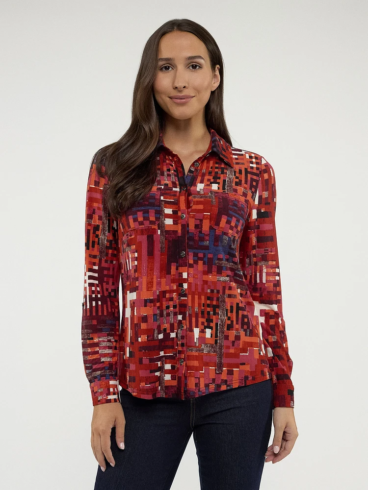 Blouse semi-ajustée à manches longues avec boutons
