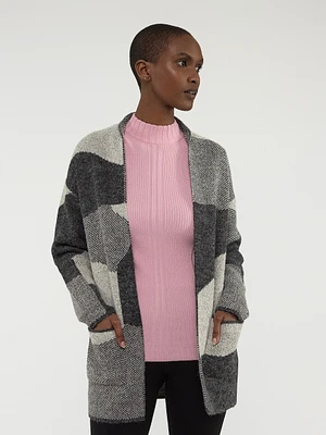 Cardigan en tricot ouvert semi-ajusté à manches longues