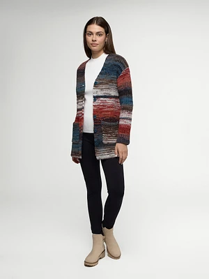 Cardigan en tricot ouvert semi-ajusté à manches longues