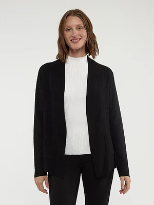 Cardigan en tricot ouvert semi-ajusté à manches longues