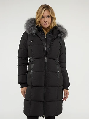 Long manteau matelassé semi-ajusté