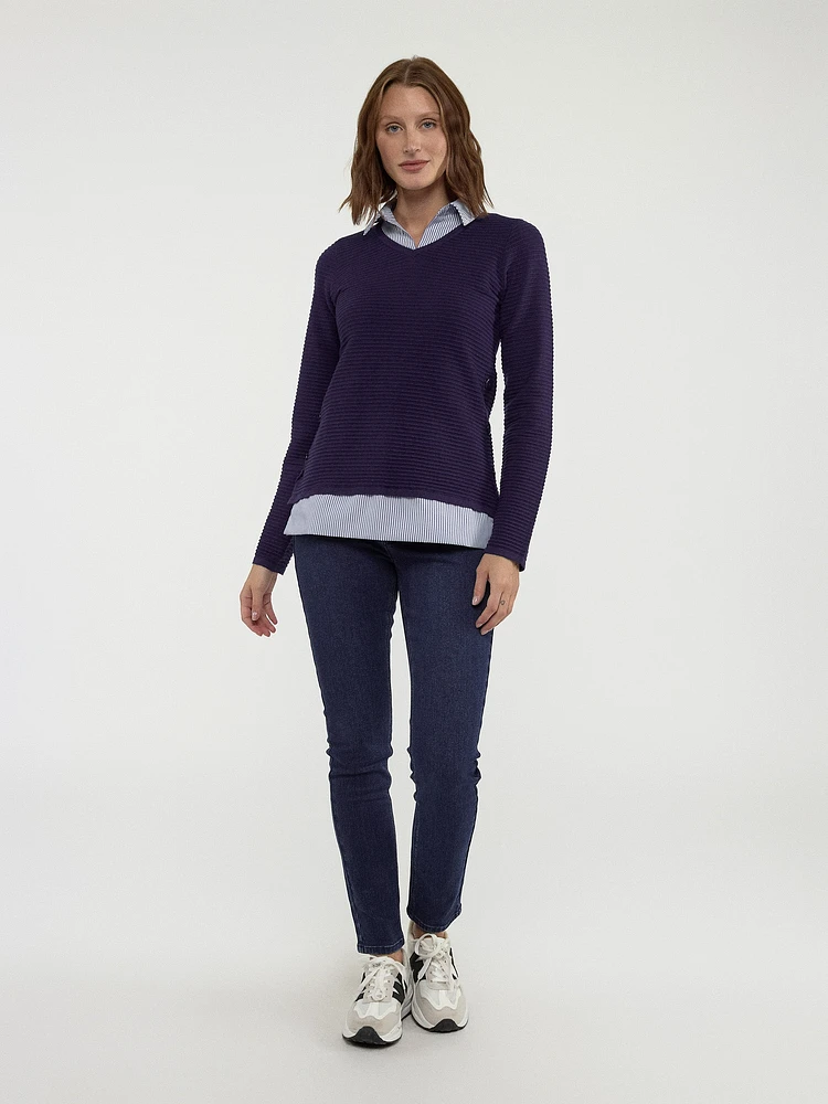 Long-sleeve semi-fitted fooler pullover weater