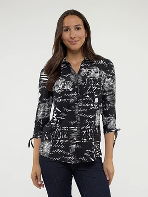 3/4-sleeve semi-fitted blouse with buttons
