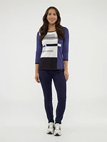3/4-sleeve semi-fitted pullover sweater