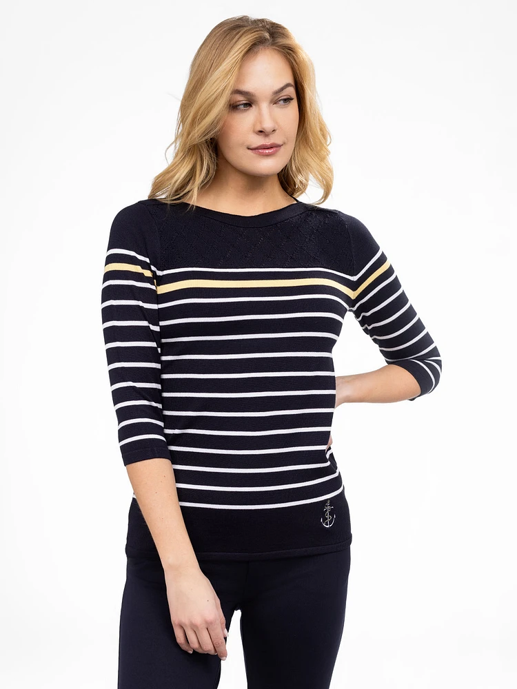 3/4-sleeve semi-fitted pullover sweater