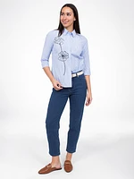 3/4-sleeve semi-fitted blouse with buttons