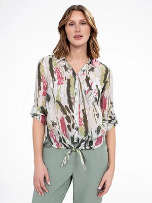 Blouse semi-ajustée à manches 3/4 avec boutons