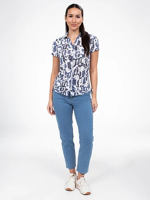 Blouse semi-ajustée à manches courtes avec boutons