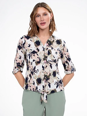 Blouse semi-ajustée à manches 3/4 avec boutons