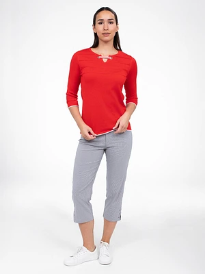 3/4-sleeve semi-fitted pullover sweater