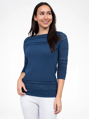 3/4-sleeve semi-fitted pullover sweater