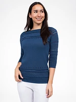 3/4-sleeve semi-fitted pullover sweater