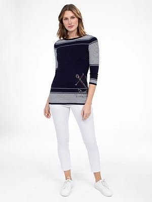 3/4-sleeve semi-fitted pullover sweater