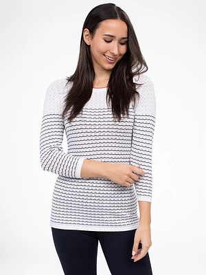 3/4-sleeve semi-fitted pullover sweater