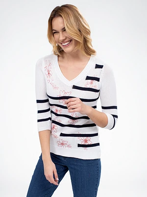 3/4-sleeve loose pullover sweater