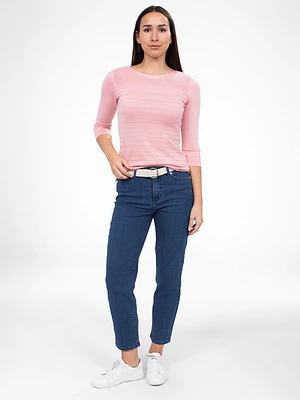 3/4-sleeve semi-fitted pullover sweater