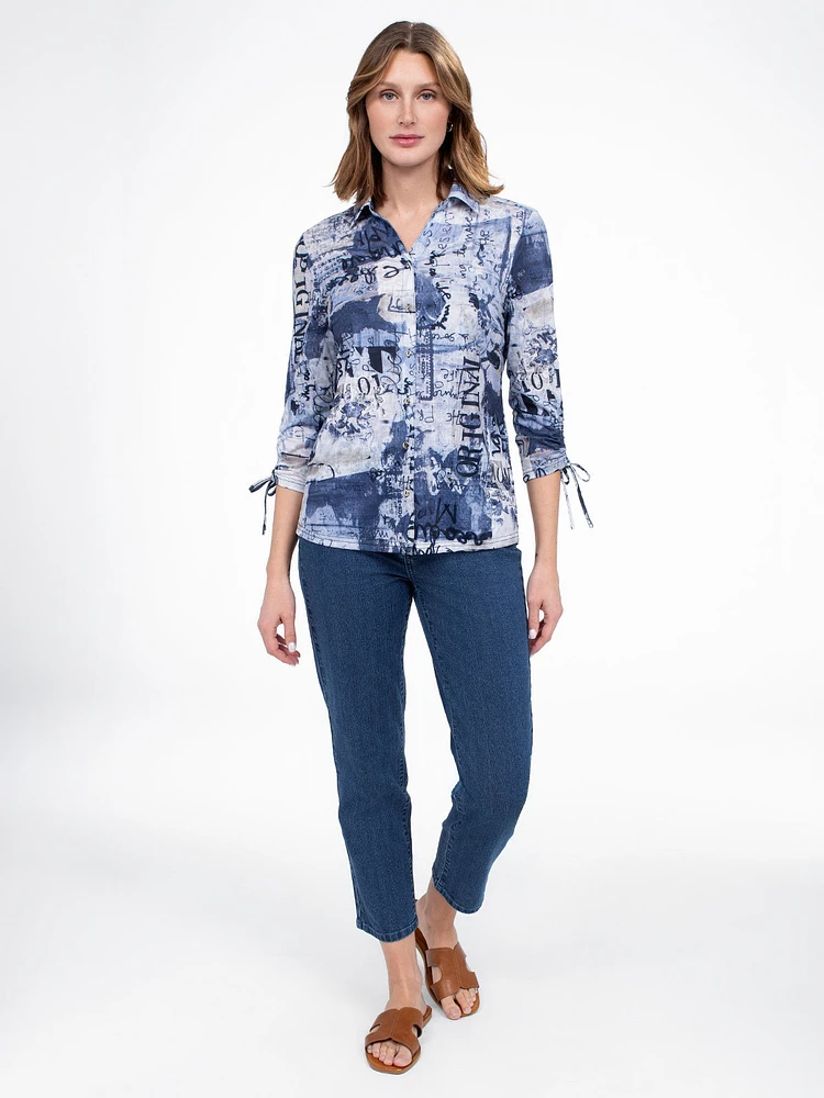 3/4-sleeve semi-fitted blouse with buttons