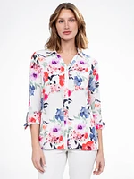 3/4-sleeve semi-fitted blouse with buttons