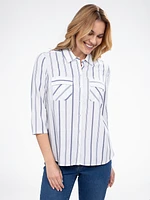 3/4-sleeve semi-fitted blouse with buttons