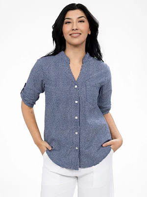 Blouse semi-ajustée à manches 3/4 avec boutons
