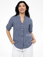 3/4-sleeve semi-fitted blouse with buttons