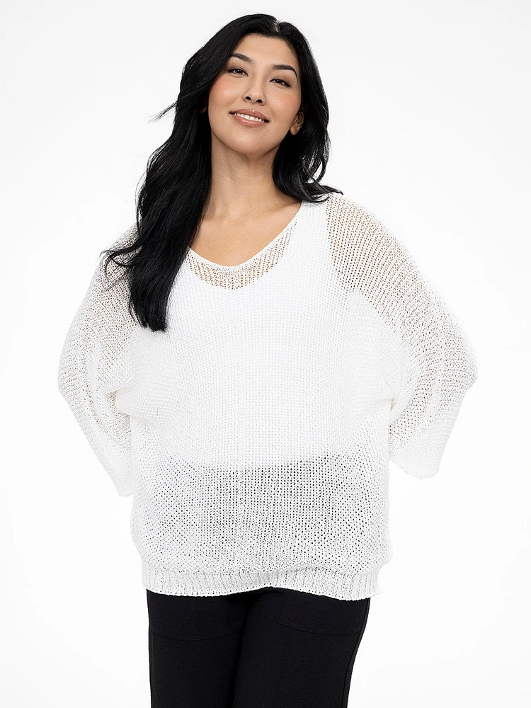 3/4-sleeve loose pullover sweater
