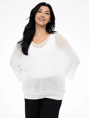 3/4-sleeve loose pullover sweater