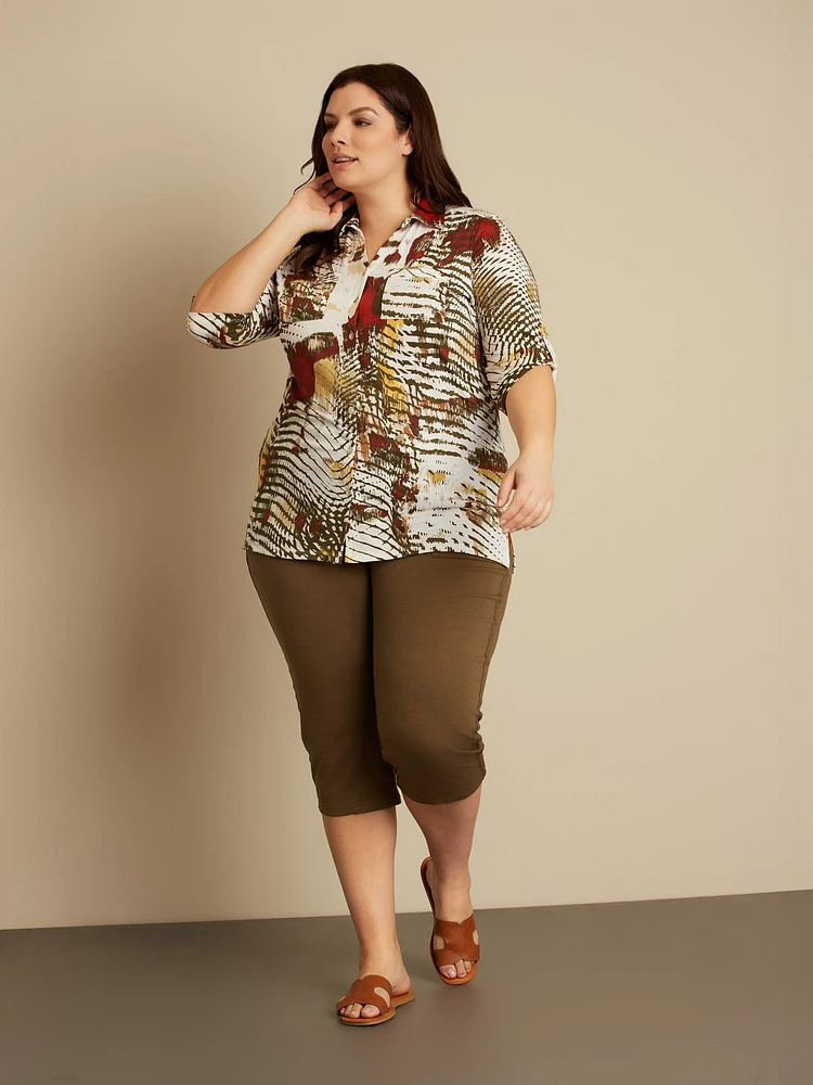 3/4-sleeve semi-fitted tunic with buttons