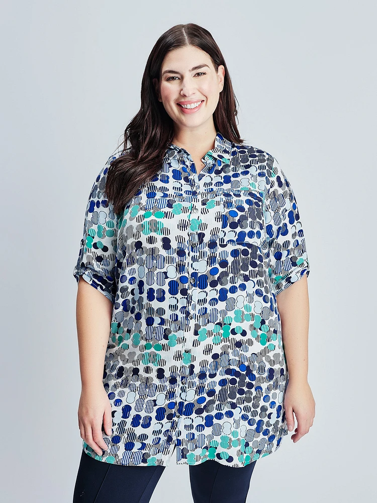 3/4-sleeve semi-fitted tunic with buttons