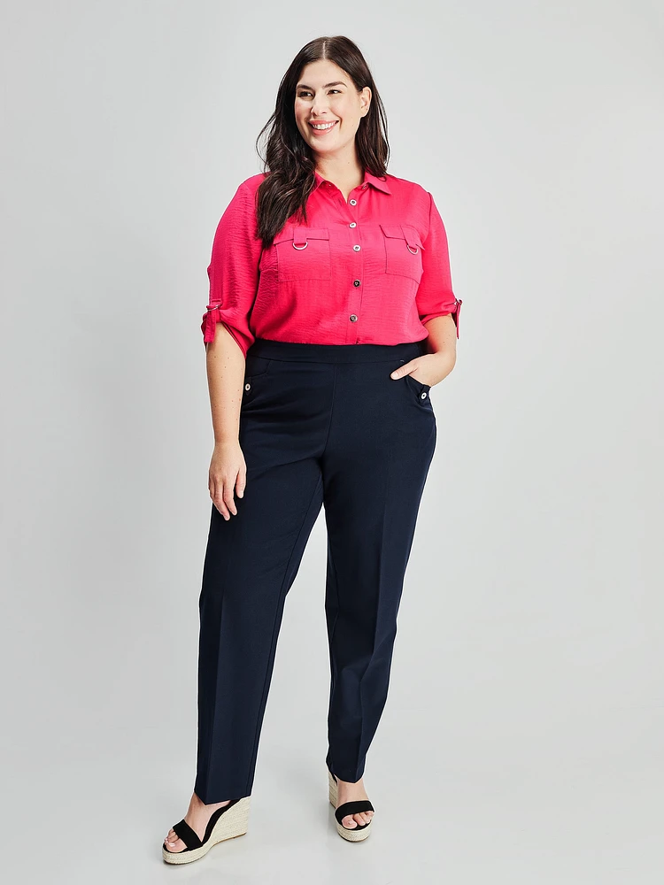 Straight semi-fitted pull-on dress pant