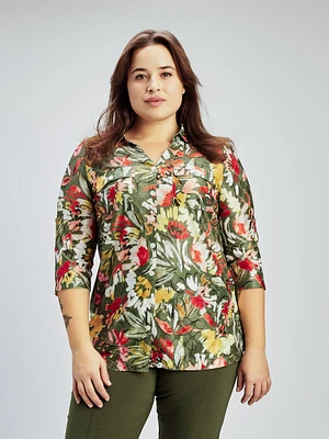 Blouse semi-ajustée à manches 3/4 avec boutons