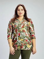 Blouse semi-ajustée à manches 3/4 avec boutons