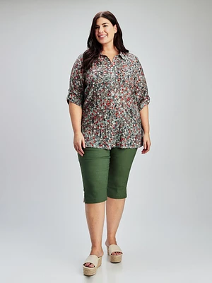 3/4-sleeve semi-fitted blouse with buttons