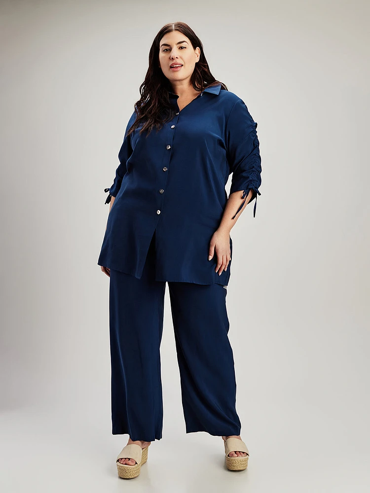 3/4-sleeve semi-fitted tunic with buttons