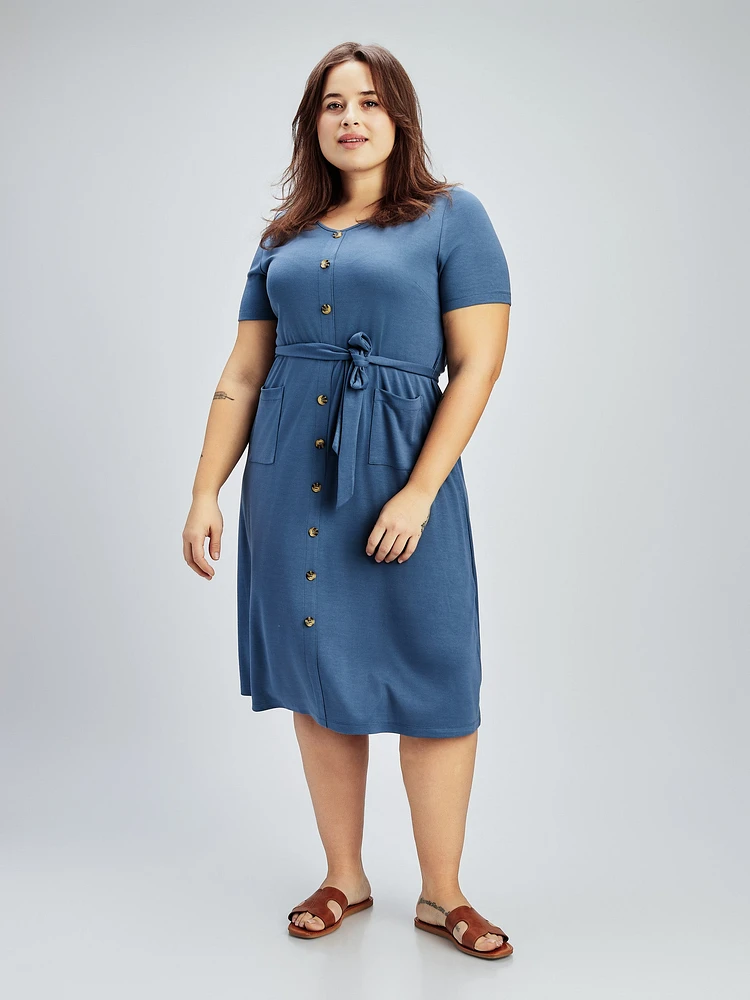 Flared midi knit dress