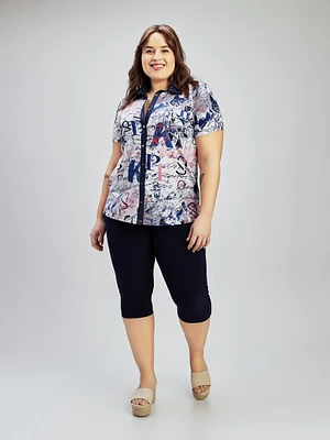 Short-sleeve semi-fitted blouse with buttons