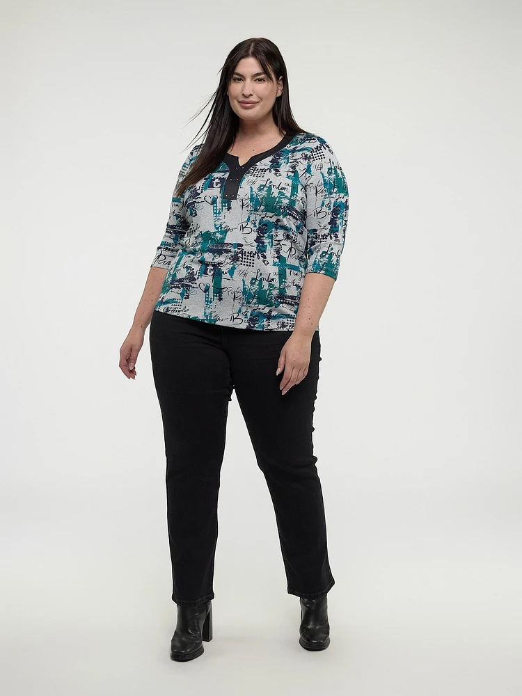 3/4-sleeve semi-fitted t-shirt