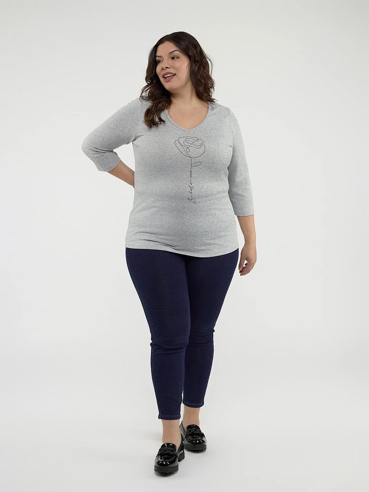 3/4-sleeve semi-fitted t-shirt