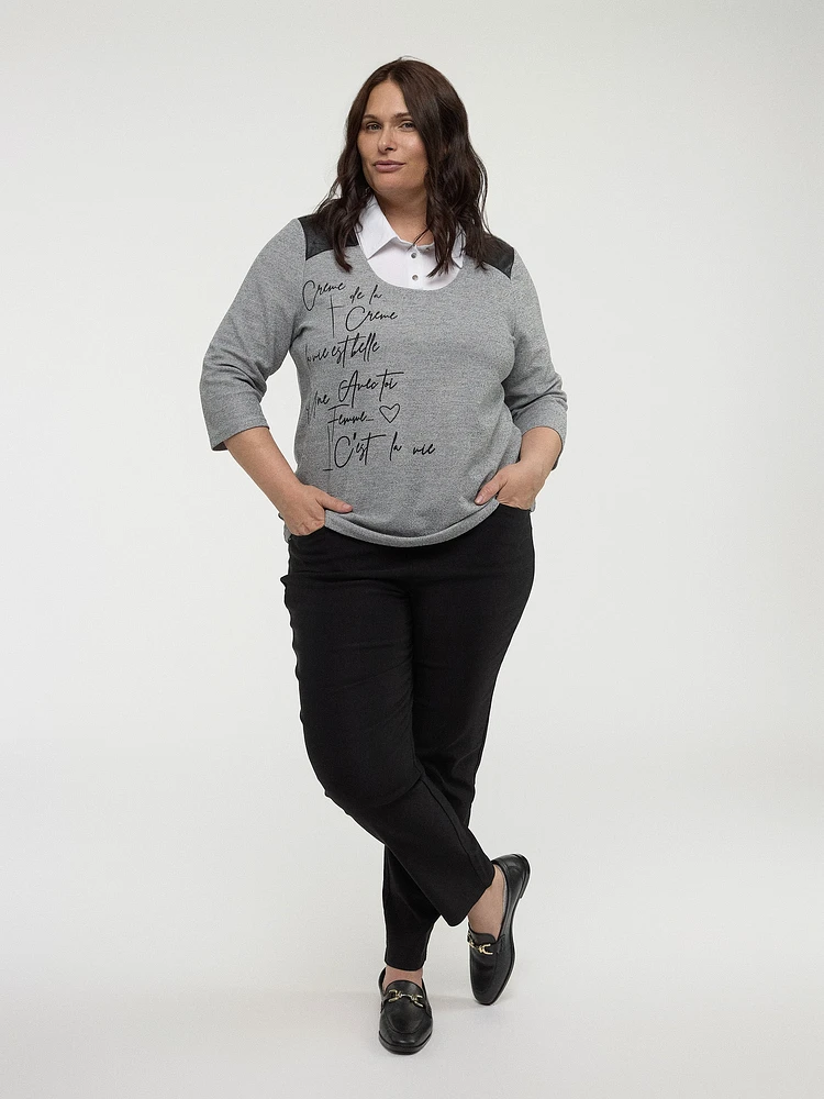 3/4-sleeve semi-fitted fooler tunic