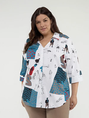 3/4-sleeve semi-fitted blouse with buttons