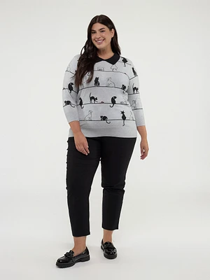 3/4-sleeve semi-fitted pullover sweater