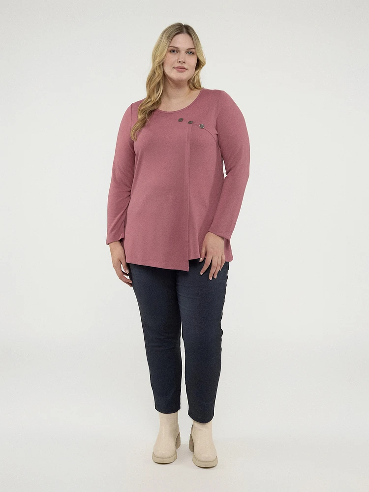 Long-sleeve semi-fitted knit tunic