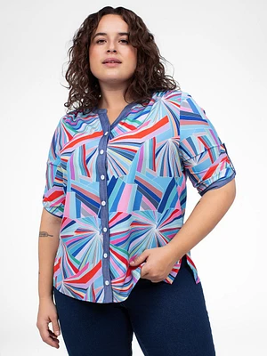 3/4-sleeve semi-fitted blouse with buttons