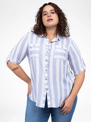 3/4-sleeve semi-fitted blouse with buttons
